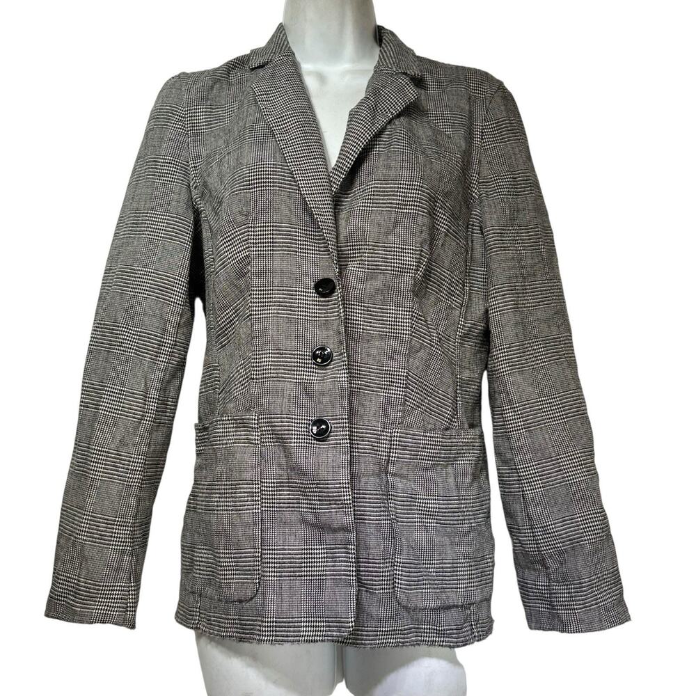 Escada Blazer Womens 38 US 8 Plaid Checked Wool Silk Gray Black Button jacket